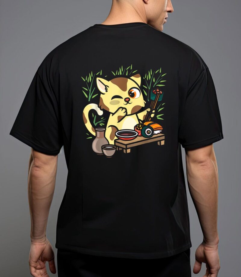 Animal sushi cat lover japanese kawaii cat eating food art T-Shirt