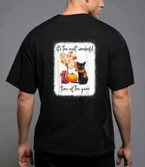 Black cat fall itu2018s the most wonderful time of the year T-Shirt