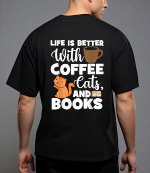 Cat lovers cats and books coffee cats and books cat books T-Shirt