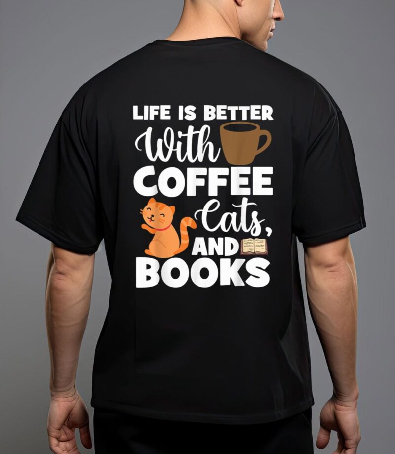 Cat lovers cats and books coffee cats and books cat books T-Shirt