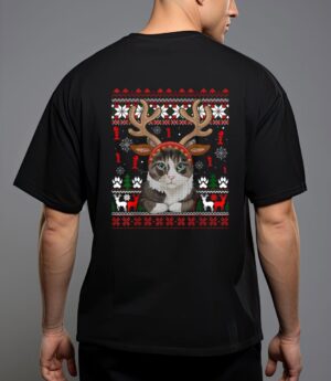 Cat reindeer antlers headband funny ugly christmas sweater T-Shirt