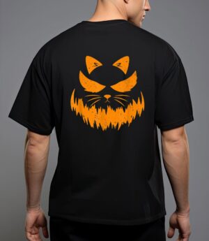 Cat scary pumpkin face jack o lantern halloween costume T-Shirt
