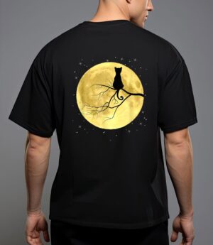 Cat silhouette on moon mystical cat halloween cat and moon T-Shirt