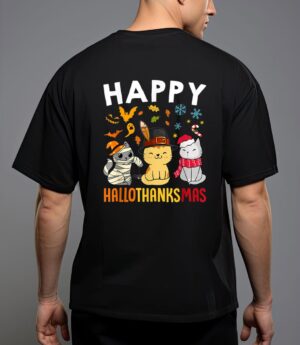 Cats happy hallothanksmas thanksgiving christmas T-Shirt