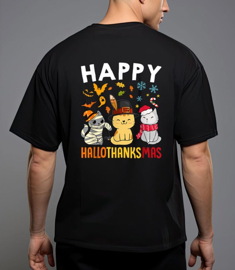 Cats happy hallothanksmas thanksgiving christmas T-Shirt
