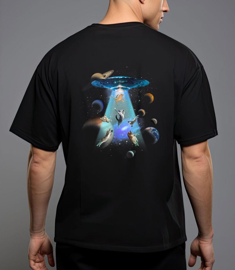 Cats ufo funny flying kitten spaceship alien lover novelty T-Shirt