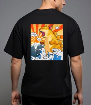 Catzilla vintage kawaii cute cat art japanese sunset T-Shirt