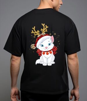 Christmas cat reindeer light antlers T-Shirt