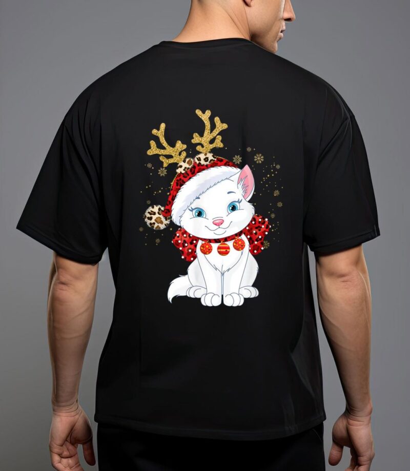 Christmas cat reindeer light antlers T-Shirt