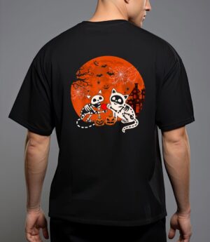 Couple skeleton horror cats halloween couple cat owner lover T-Shirt