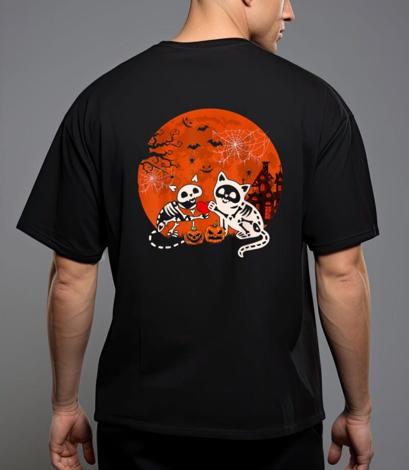 Couple skeleton horror cats halloween couple cat owner lover T-Shirt