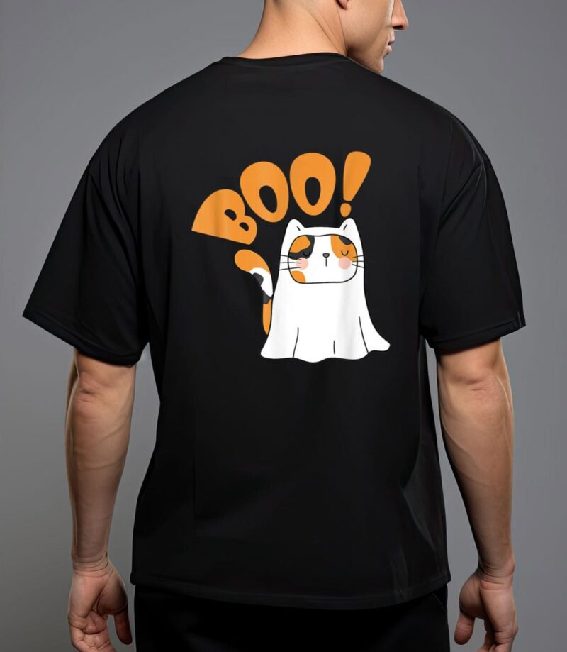 Cut cat ghost halloween boo saying T-Shirt