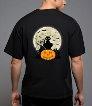 Cute halloween black cat witch hat pumpkin T-Shirt