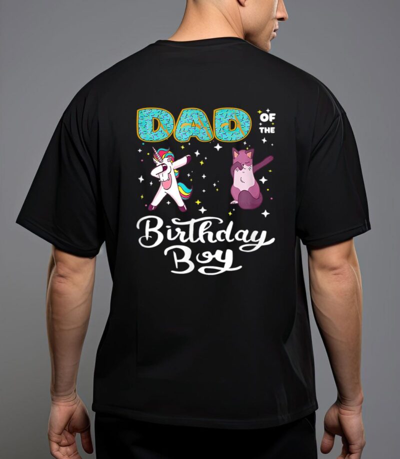 Dad of he birthday boy donut dabbing unicorn kitten cat T-Shirt