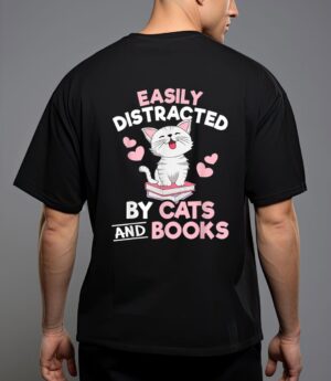 Easily distracted by cats and books cute cat book lover T-Shirt