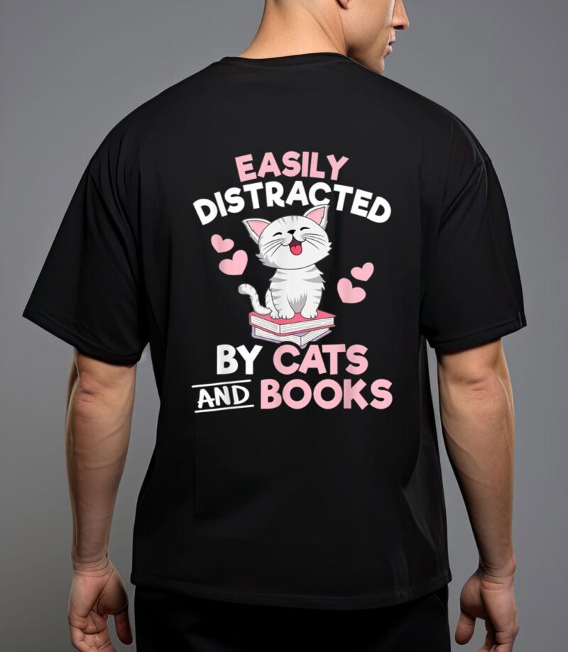 Easily distracted by cats and books cute cat book lover T-Shirt