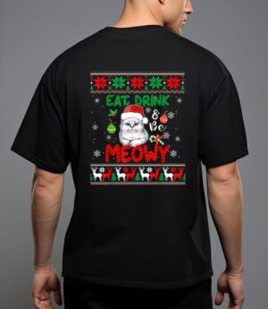 Eat, drink, and be meowy - funny christmas cat outfit T-Shirt