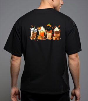 Fall coffee pumpkin spice latte iced autumn black cat T-Shirt