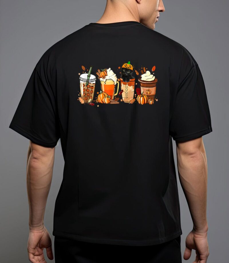 Fall coffee pumpkin spice latte iced autumn black cat T-Shirt