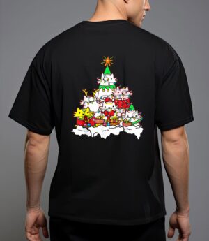 Funny cat christmas tree lights costume matching pajama gift T-Shirt