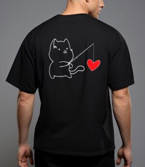 Funny cat fishing heart valentines day T-Shirt