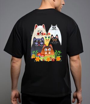 Funny cat happy colorful flowers T-Shirt