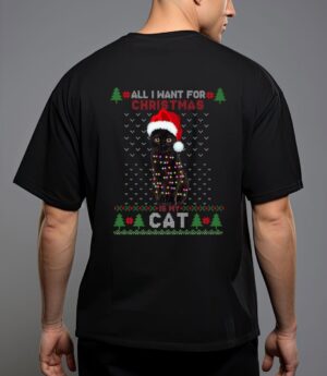 Funny cat lovers cute cat santa hat ugly christmas sweater premium T-Shirt