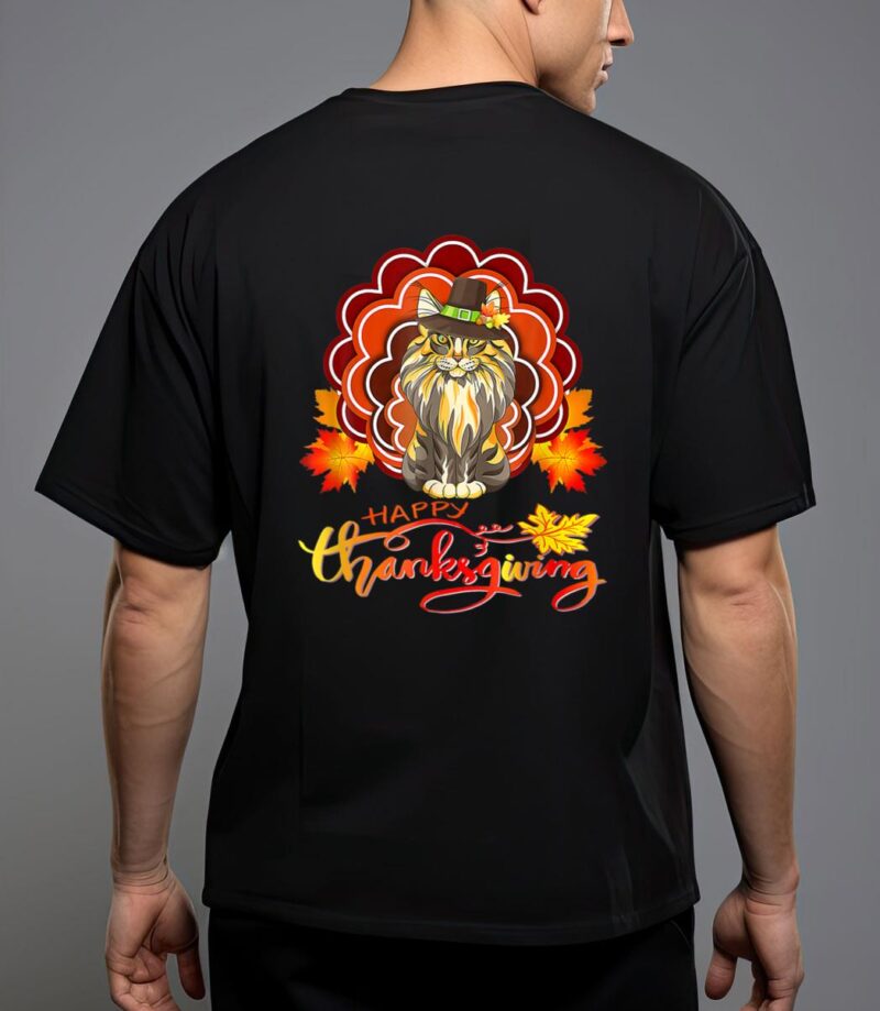 Funny maine coon cat urkey happy hanksgiving T-Shirt