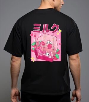 Funny retro 90s strawberry milkshake carton kawaii anime cat T-Shirt