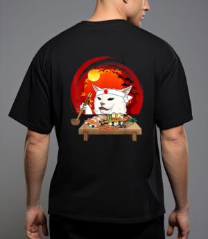 Funny white cat meme eating sushi kawaii sushi cat T-Shirt