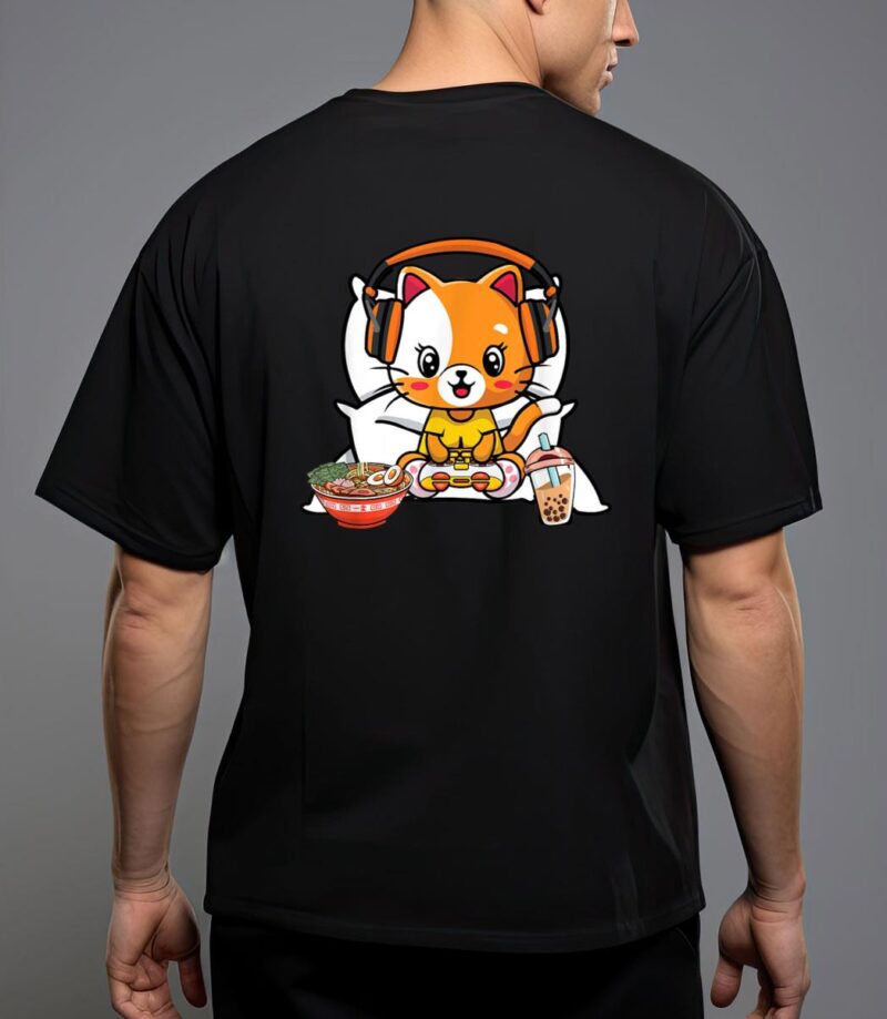 Gamer cat boba and ramen kawaii anime neko T-Shirt
