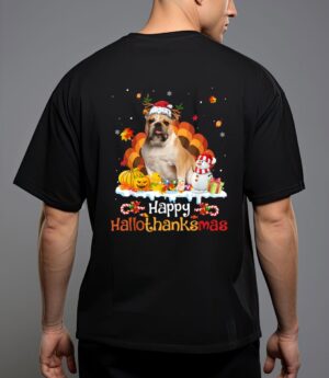 Hallothanksmas halloween thanksgiving christmas bulldog T-Shirt