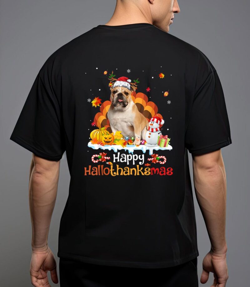 Hallothanksmas halloween thanksgiving christmas bulldog T-Shirt