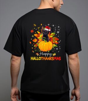 Happy hallothanksmas cat halloween thanksgiving christmas T-Shirt