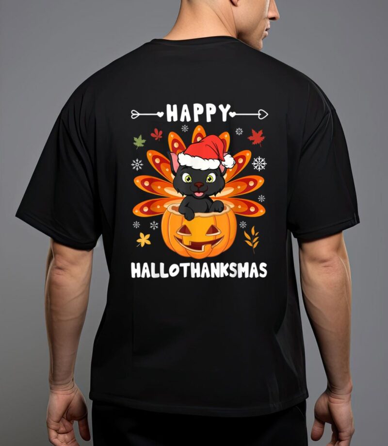 Happy hallothanksmas cat turkey cat thanksgiving christmas T-Shirt