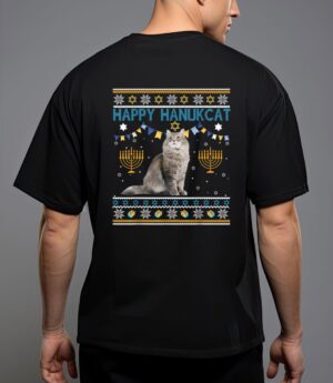 Happy hanukcat ugly hanukkah sweater cat chanukah jewish T-Shirt