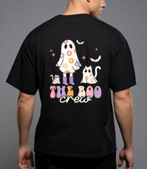 He boo crew spooky season ghost cat halloween groovy retro T-Shirt