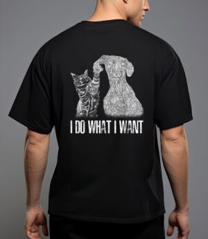 I-do-what i-want cat with-dog hand drawn-portrait T-Shirt