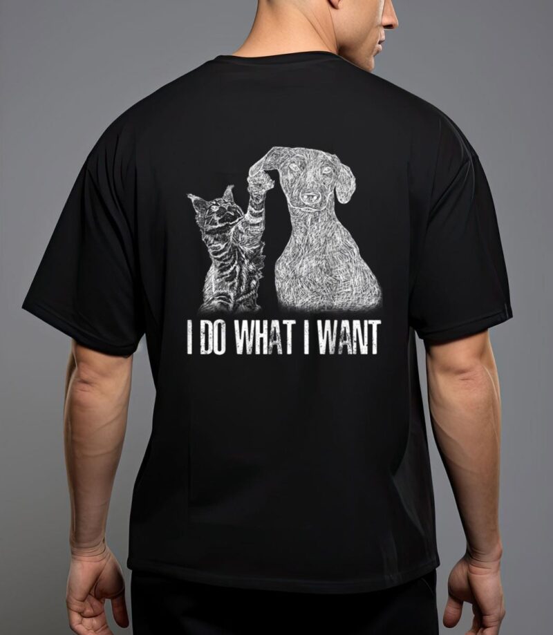 I-do-what i-want cat with-dog hand drawn-portrait T-Shirt
