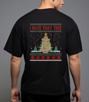 I hate that tree funny cats christmas tree T-Shirt