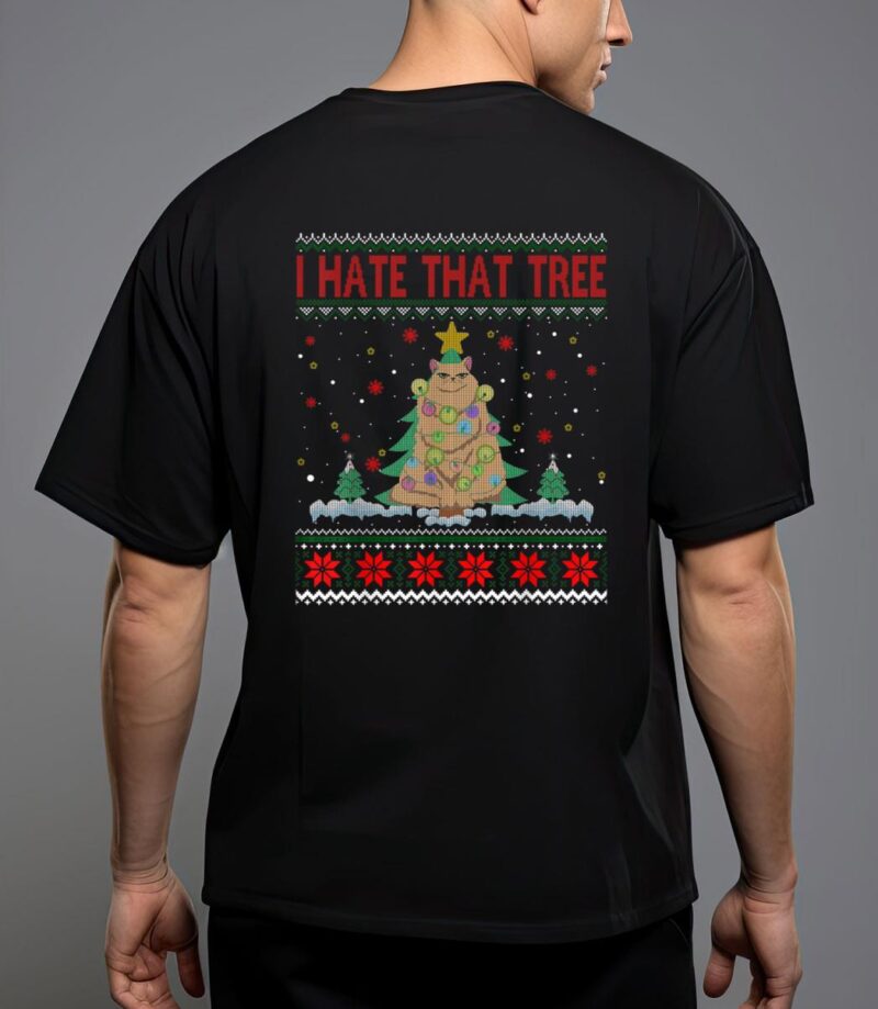 I hate that tree funny cats christmas tree T-Shirt