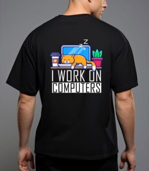 I work on computers funny cat lovers coding programming T-Shirt