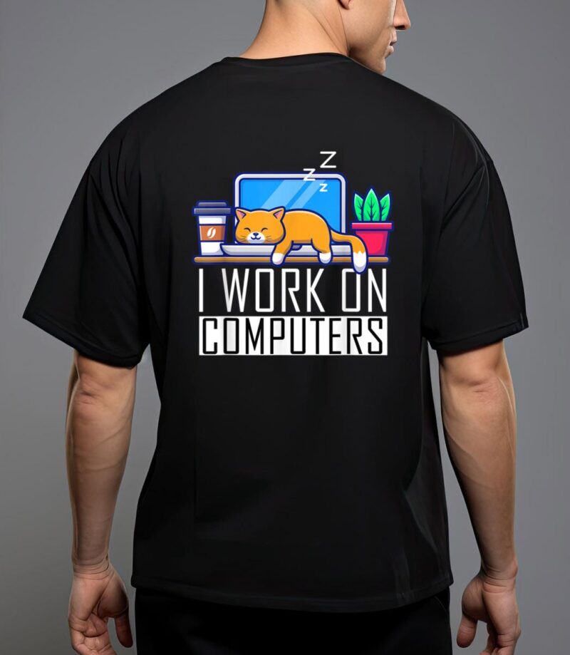 I work on computers funny cat lovers coding programming T-Shirt
