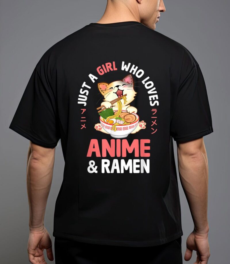 Just a girl who loves anime cat and ramen girls teens women T-Shirt