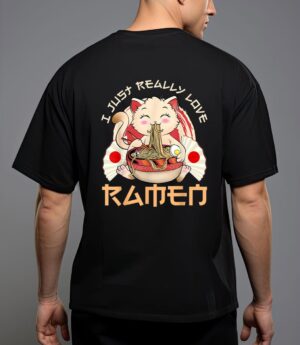 Kawaii cat ramen japanese black anime gift T-Shirt