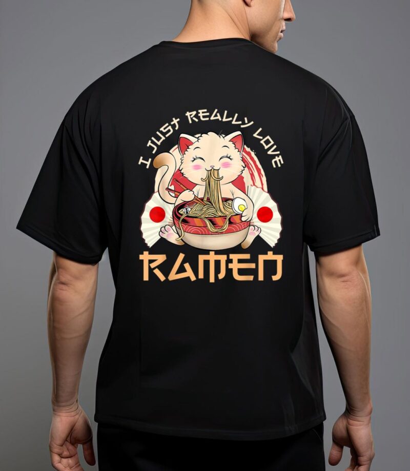 Kawaii cat ramen japanese black anime gift T-Shirt