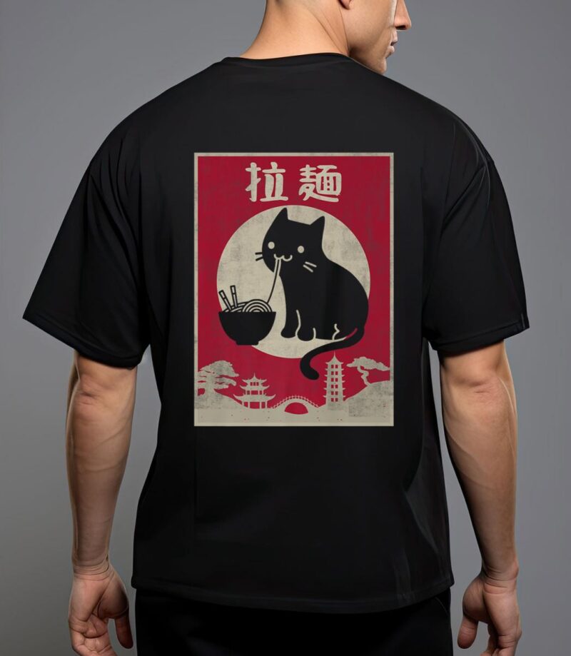 Kawaii cat ramen vintage anime japanese food girls boys teen premium T-Shirt