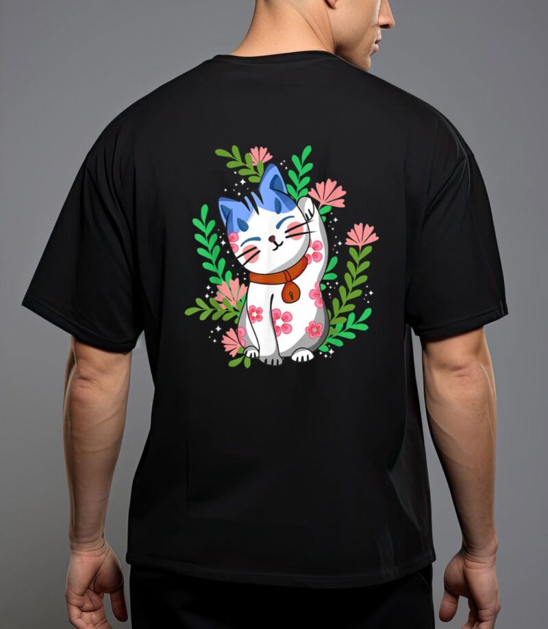 Maneki neko lucky japanese cat floral botanical T-Shirt
