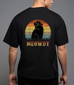 Meowdy funny country music black cat cowboy hat vintage T-Shirt