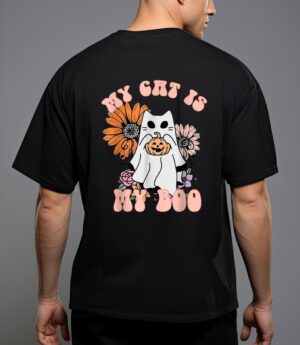 My cat is my boo floral groovy ghost cat spooky halloween T-Shirt